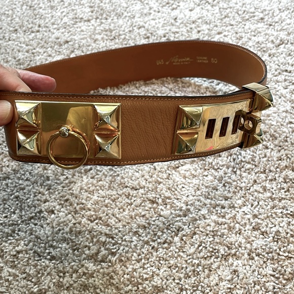 Leather belt made in Italy with gold accents. Size 80 cm - Picture 3 of 6